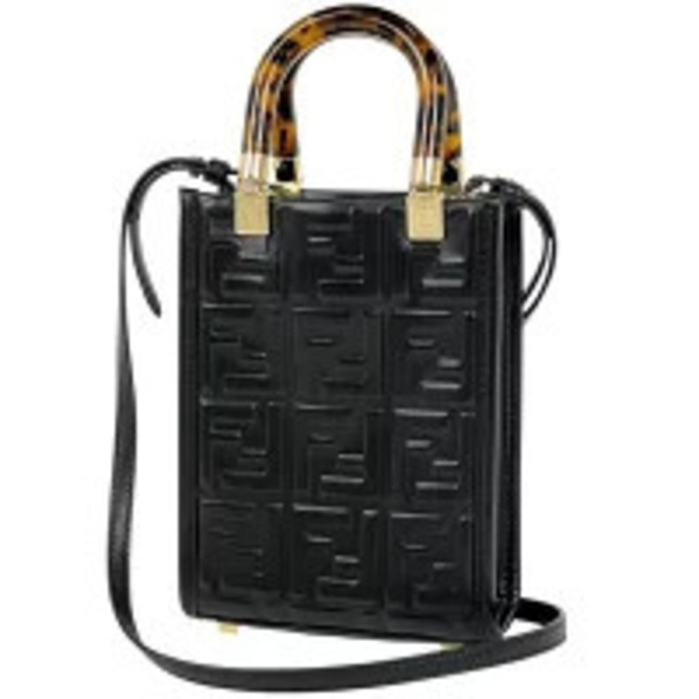 Fendi Sunshine Shopper Handbag Demi Shoulder Bag Leather Black